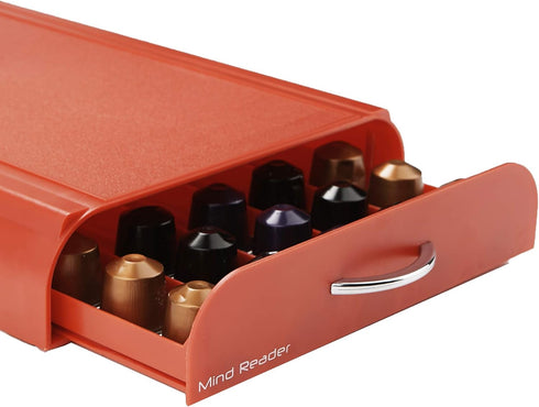 Mind Reader Nespresso Compatible Capsule Drawer, Countertop Organizer for Coffee Pod Storage, 9.25"L x 15"W x 2"H, Red