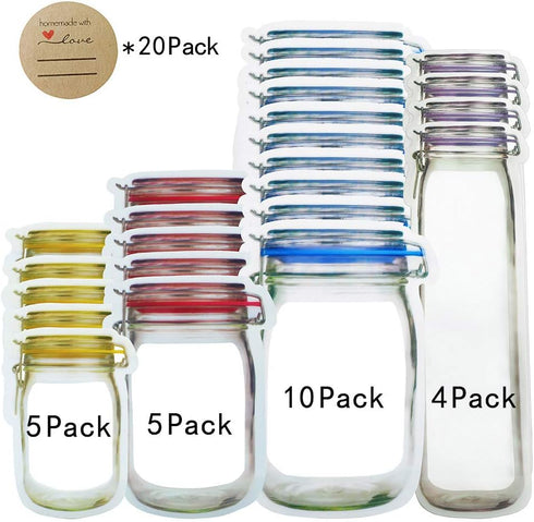 Candy Nut Bag, Set of 24 Reusable Mason Jar Bags, Ideal for Fresh & Leakproof Snack Storage