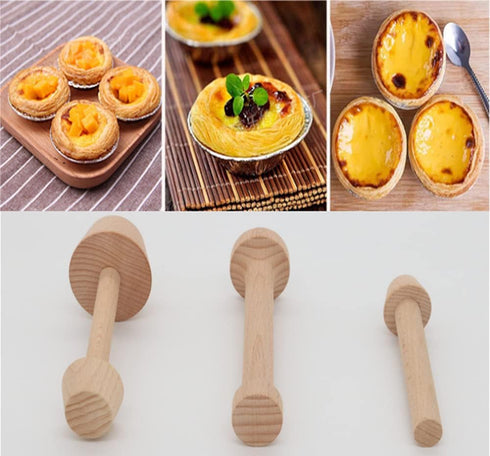 3 Pieces Wooden Tart Tamper Set, Double Side Pastry Dough Tamper for Making Egg Tart, Cheesecakes, Dessert Kitchen Tools