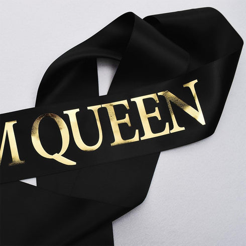"Prom King" and "Prom Queen" Sashes - Graduation Party Accessories, Black with Gold Print