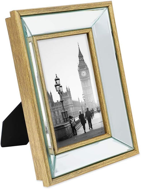 Isaac Jacobs 4x6 Gold Beveled Mirror Picture Frame - Classic Mirrored Frame for Wall Décor and Photo Gallery