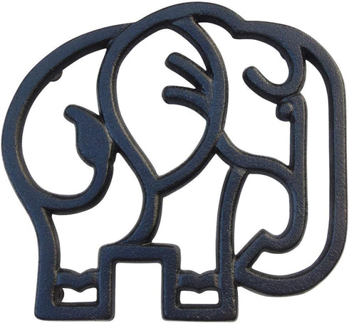 Elephant Cast Iron Trivet for Hot Pots, Kitchen & Dining Table Decor, Metal Wall Art, Black, 6.6 x 6.1 Inches