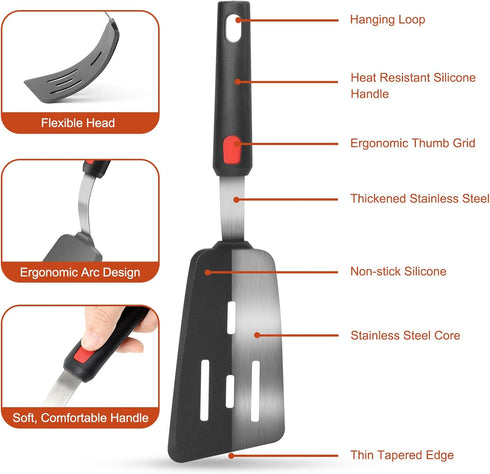 Hotec Silicone Spatula Turner Set of 3, 600°F Heat Resistant, Large Flexible Rubber Spatula for Nonstick Cookware