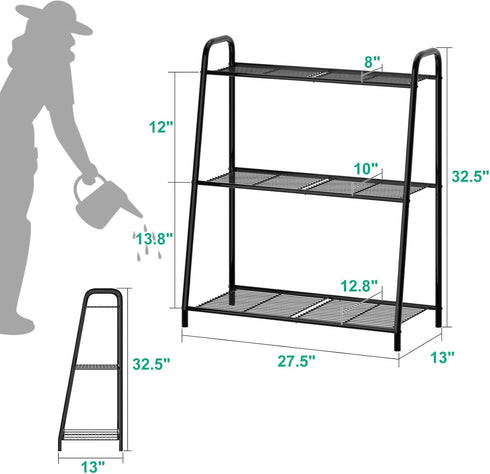 kiplant Plant Stand Indoor, Outdoor Tiered Plant Stand, Corner/Metal/Black Plant Shelf