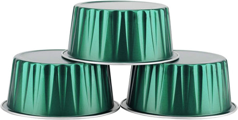EUSOAR Aluminum Foil Cups, 5 oz 50pcs Baking Cups with Lids, 3.34"x2.59"x2.35" Snacks Desserts Flan, Cupcake Pie Ramekin, Recyclable Catering Wedding Party Favor Baking Cups-Emerald Green by EUSOAR