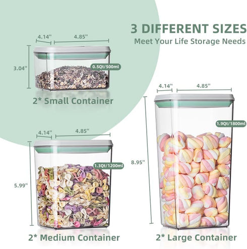 Sets 6Pcs (0.5, 1.2, 1.8qt)*2 Ankou Airtight Food Storage Container with Lids Pop Containers for Kitchen Pantry