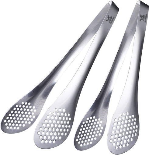 MSY BIGSUNNY 11Inch Kitchen Cooking Food Tongs, Stainless Steel Buffet Tongs (Silver, 2 Pack)