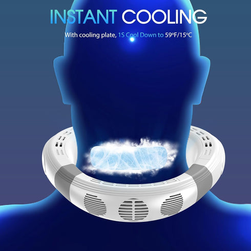 Neck Fan with Cooling Plate, 4400mAh Rechargeable Battery Operated, Cooling Neck Air Conditioner for Women and Men
