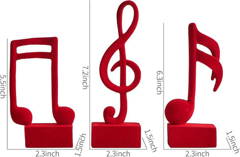 3 FUNTEREST Piece Music Note Sculptures for Shelf Decor Aesthetic Red Velvet Resin Music Note Statue Bookshelf Coffee