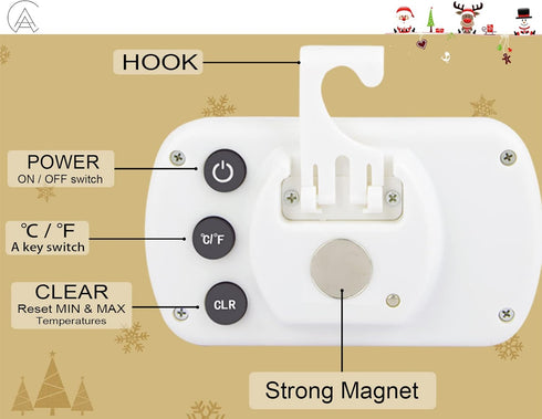 AEVETE Waterproof Digital Refrigerator Thermometer, Large LCD Freezer Room Thermometer with Magnetic Back