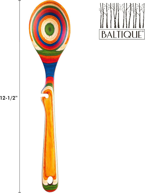 Baltique Marrakesh Collection 12-1/2" Wooden Cooking Spoon with Spoon Rest Notch, Safe for Nonstick Use