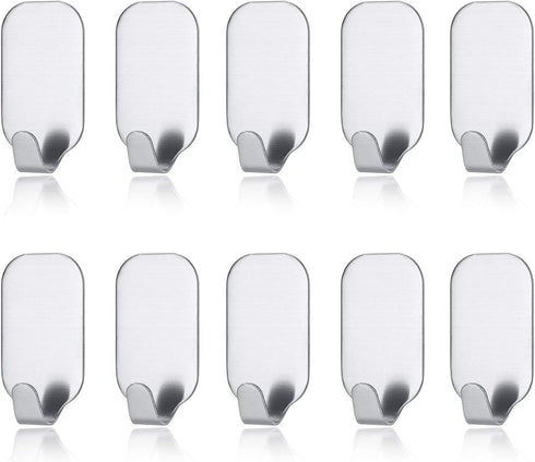 Self Adhesive Hook, 304 Stainless Steel Polished Wall Hooks for Clothes & Coat Storage Organizer (10 Pack)