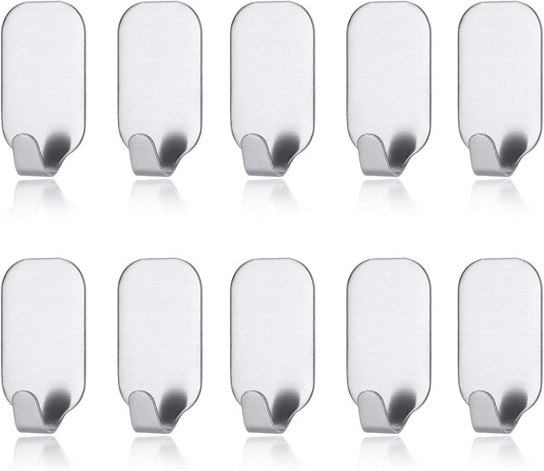 Self Adhesive Hook, 304 Stainless Steel Polished Wall Hooks for Clothes & Coat Storage Organizer (10 Pack)