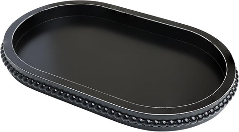 Hrastany Black Oval Wood Decorative Ottoman Tray for Coffee Table Kitchen Counter,