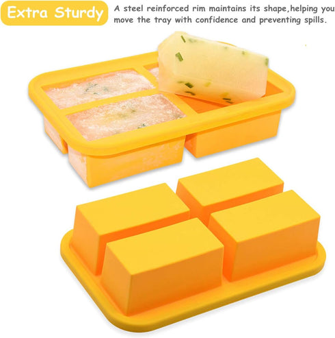 Bangp 1-Cup Silicone Freezer Trays with Lid, 2 Pack Easy-Release Containers for Soup, Broth, Sauce, Leftovers