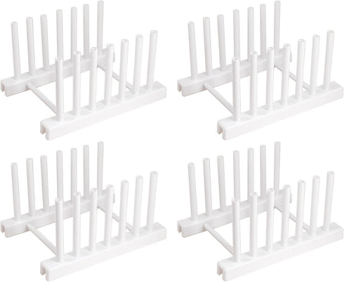 White Plate Organizer for Cabinet, 4 Pack Plastic Rack Stand for Dish, Bowl, Bakeware, Serving Tray