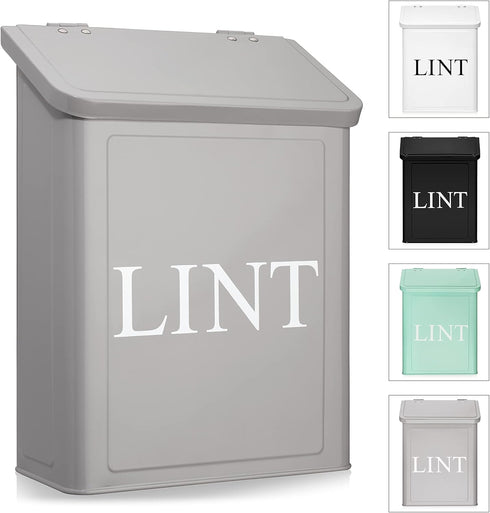 Calindiana Modern Farmhouse Metal Magnetic Lint Bin for Laundry Room Decor with Lid, Wall Mount Space Saving Trash Can,