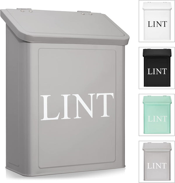 Calindiana Modern Farmhouse Metal Magnetic Lint Bin for Laundry Room Decor with Lid, Wall Mount Space Saving Trash Can,