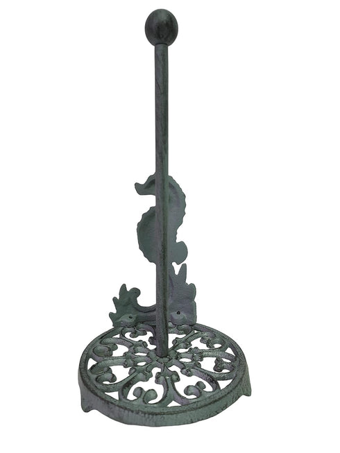 De Leon Collections Seafoam Green Cast Iron Sea Horse Paper Towel Holder