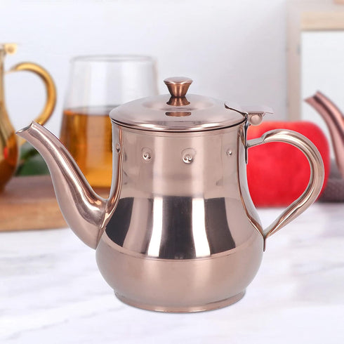 500ML Rose Gold Stainless Steel Teapot, Integrated Cover and Anti-Scalding Handle Design for Conference Rooms