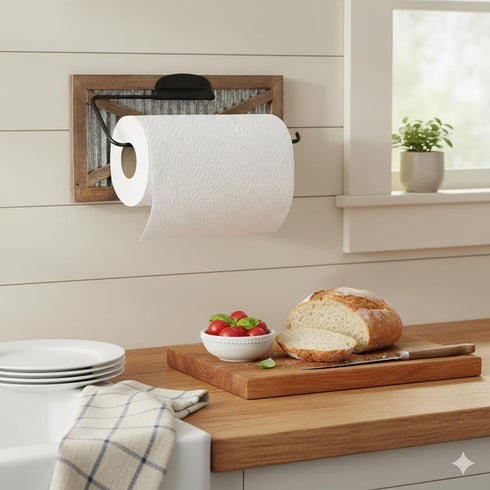 Country Autumn Alley Rustic Farmhouse Paper Towel Holder Wall Mount - Home Decor Rustic Farmhouse for Kitchen - Wood
