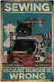 Yepzoer Cat Kitty Sewing Retro Style Bar Sign Wall Art Decor, Sewing Because Murder is Wrong, 12x8 inch Metal Sign