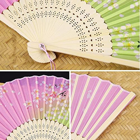 4 Pieces Handheld Fans, Vintage Silk Folding Fans with Bamboo Frames for Dancing Cosplay Wedding Party Props