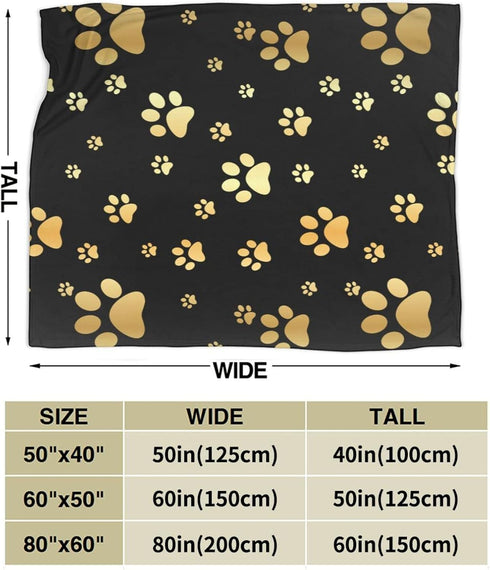 Perinsto 60"X50" Cute Dog Paws Prints Throw Blanket Ultra Soft Warm All Season Golden Animal Footprints Decorative