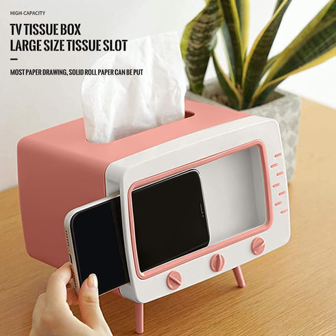 SGVAHY Retro TV Tissue Box Holder | Cute and Practical Cell Phone Holder, Tampon Holder (TV Pink)