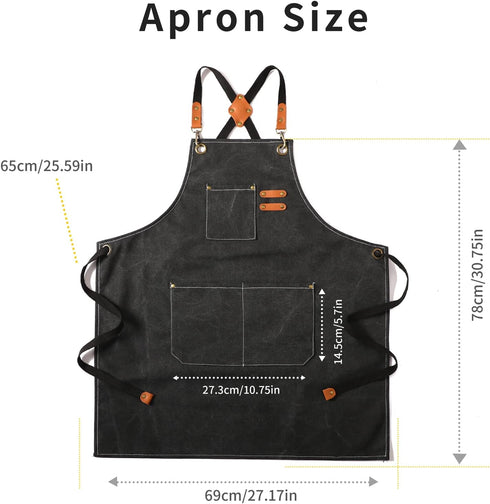 Tosewever Canvas Cross Back Chef Cotton Aprons for Men Women with Large Pockets for Cooking