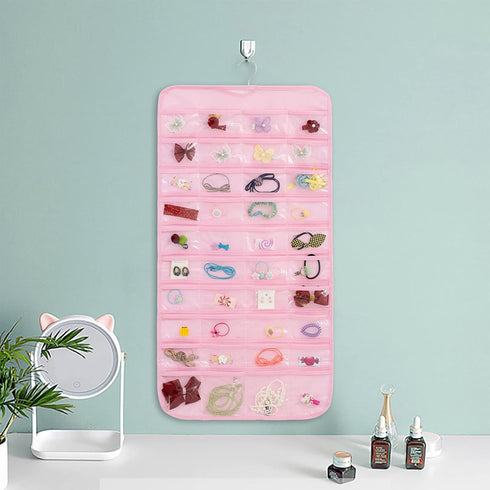 80-Pocket Jewelry Organizer 1-Pack, Dual-sided Storage for Earring Necklace Bracelet Ring Travel Holder, Pink