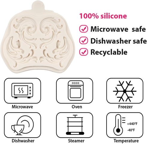 Baroque Fondant Molds Scroll Border Lace Silicone Molds Relief Flower Mold for Cake Decoration Cupcake Topper Chocolate Candy Polymer Clay Gum Paste Set of 3 by FCKEMLDS