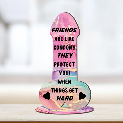 Friends Are Like Condoms (Multi-Coloured Marble Effect, Mdf Wood Small 5.8in x