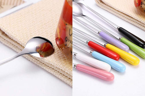 Mixing Spoons Set of 8, Stainless Steel Iced Teaspoons with 7.6-Inch Ceramic Handles