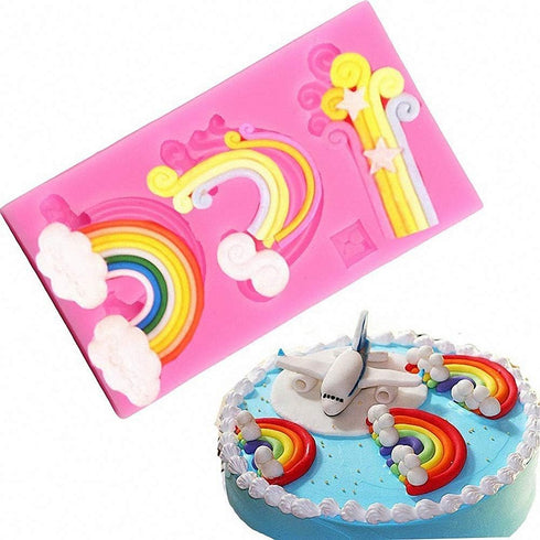 Fewo Rainbow and Cloud Fondant Molds, Silicone Gum Paste Polymer Clay Resin Sugar Craft Mould (Set of 2)