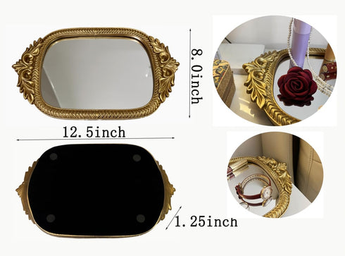 12.5" 8" Gold Mirror Tray| x | Mirror Trays for Vanity Elegant Guest Card Holder & Versatile Home/Vanity Decor |
