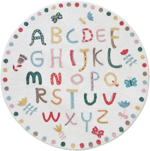 Poowe Room,4FT ABC Letters Children Educational Learning Area Rug,Alphabet Baby Crawling Mat Non-Slip Childrens Carpet