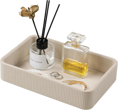 PU Leather Valet Tray Organizer, Modern Nightstand Organizer Bedside Desktop Storage for