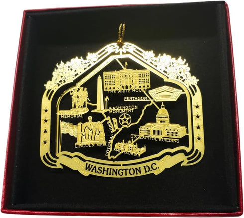 Nations Treasures Washington D.C. Souvenir Brass Christmas Ornament Gift - Capitol White House Monuments