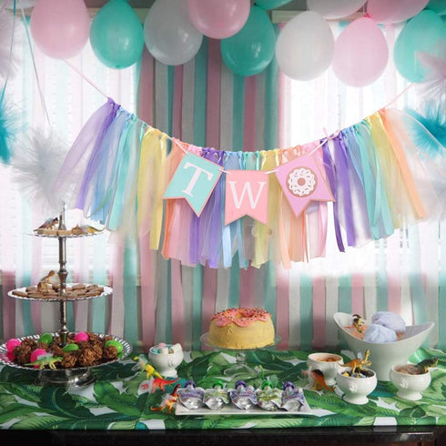 1 2 2) Donut to Years Old Birthday Banner - Donut Theme Birthday High Chair Banner, a Soft Rainbow Ribbon Tutu Group