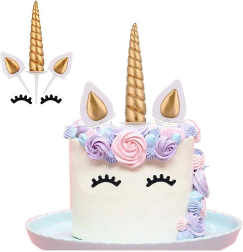 9625321410 Unicorn Cake Topper - Reusable Gold Unicorn Horn, Ears, Eyelashes, Party Decoration Set for Baby Shower,