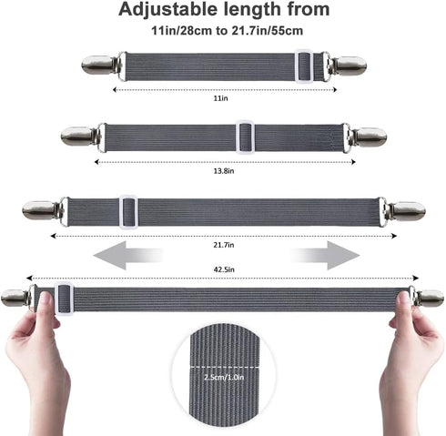 Sopito 4pcs Adjustable Elastic Sheet Fasteners to Keep Sheets in Place, Heavy Duty Non Slip Bed Cover Grippers Clips