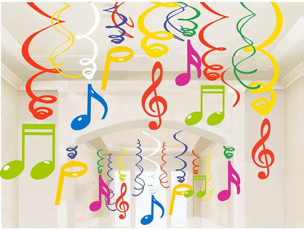 30Ct Colorful Music Sign Hanging Swirl Decorations - Birthday Party Supplies Fan Decors