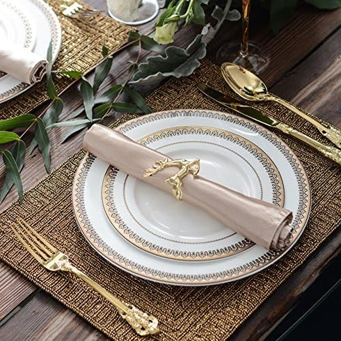 Napkin Rings Holders Set of 6, Gold Deerlet - Fall Wedding Holiday Christmas Table Decoration