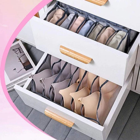3 Set Underwear Organizer, Foldable Bra Underwear Drawer Divider Bins for Socks, Ties, Bras, Gray Storage Compartment