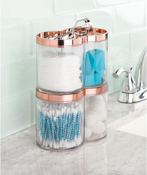 mDesign Plastic Canister Jar Organizer Set with Storage Lid - Clear/Rose Gold Lumiere Collection for Bathroom/Restroom