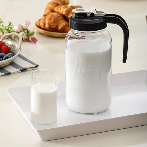 2 Quart Glass Pitcher with Lid - Airtight & Leakproof Mason Jar Pitcher with Filter Lid, Wide Mouth Glass Jar, Heavy