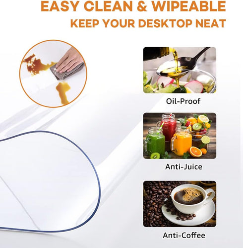 22x44 Inch PoPoTo New Clear Plastic Tablecloth Coffee Dining Kitchen End Table Protector Cover Wipeable Water Resistant