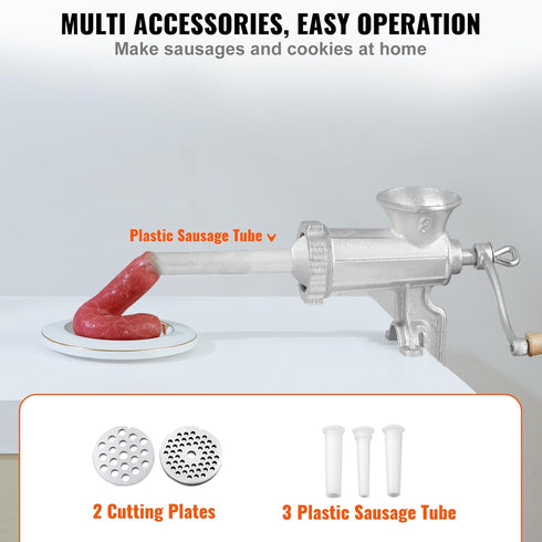 1 2 3 VEVOR Manual Meat Grinder, Heavy Duty Cast Iron Hand Meat Grinder with Steel Table Clamp, Meat Mincer Sausage