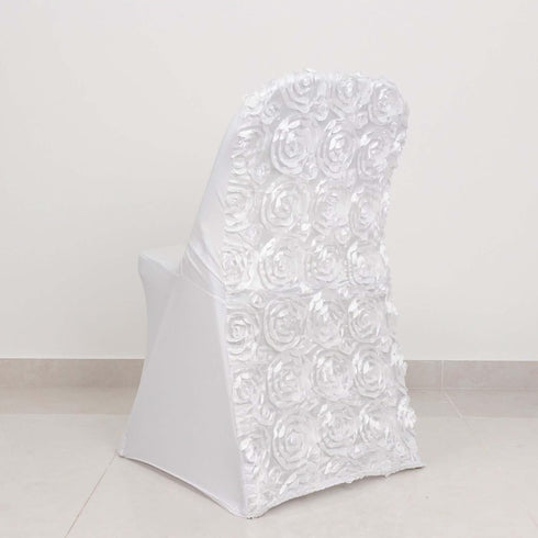 1 Set Rosette Efavormart White Satin Spandex Stretch Folding Chair Cover for Party Dining Chairs Wedding W/Foot Pockets